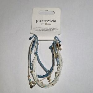 Pura Vida Blue & White Layered Charm Bracelet with Gold Accents